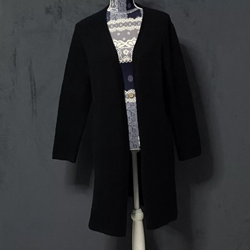 J. Crew Duster Cardigan Womens Sz S Long Sleeve Black Wool Blend Open Front Y2K